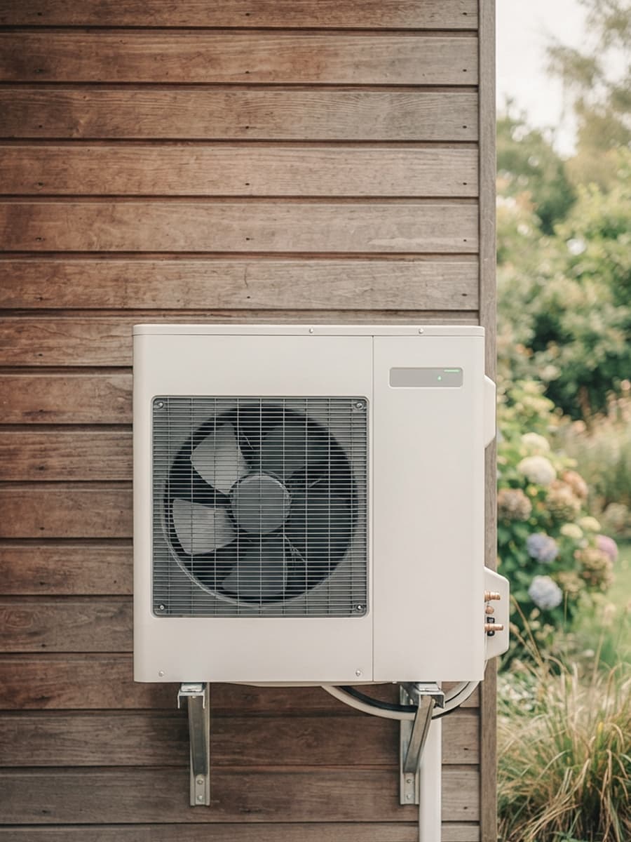 Pompe à chaleur air-eau installée par Renders à l'extérieur d'une habitation